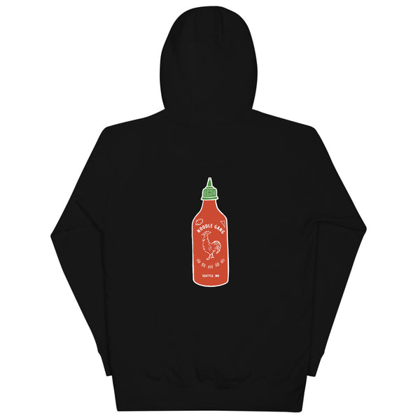 Noodle Gang Seattle Sriracha Pullover Hoodie (front and back)
